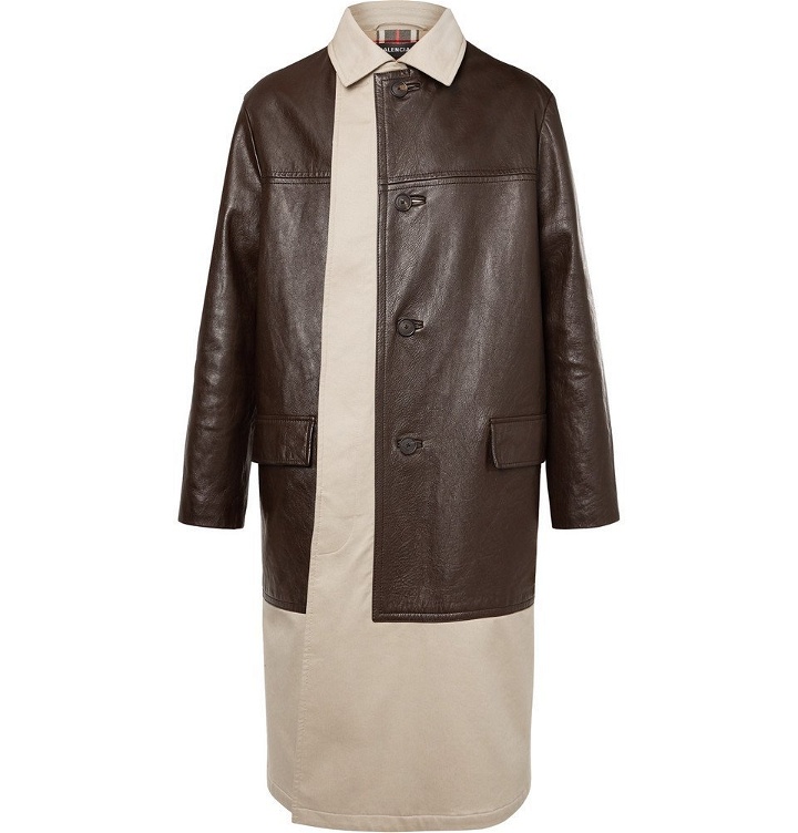 Photo: Balenciaga - Layered Cotton-Gabardine and Leather Coat - Men - Beige