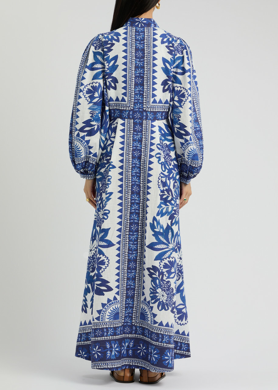 farm rio blue embroidered dress FARM Rio Women's Blue Romantic Richelieu Maxi Dress