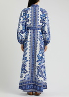 Farm Rio Flora Tapestry Printed Linen-blend Maxi Dress Blue