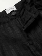 Oliver Spencer - Straight-Leg Belted Pleated Embroidered Linen Trousers - Black