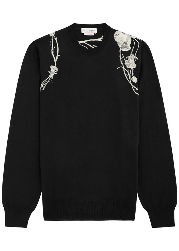 Photo: Alexander Mcqueen Floral-embroidered Wool Jumper Black