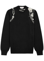 Alexander Mcqueen Floral-embroidered Wool Jumper Black