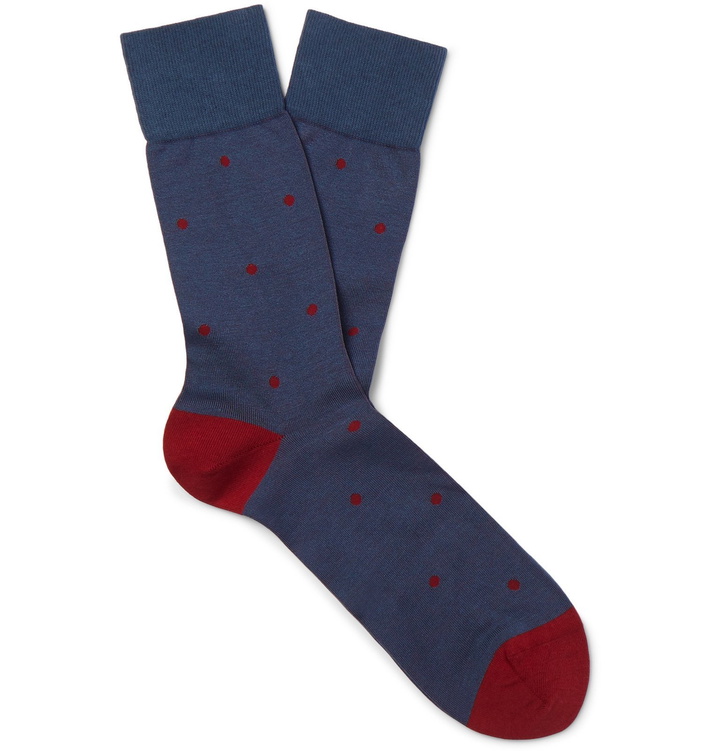 Photo: FALKE - Polka-Dot Fil d'Ecosse Cotton-Blend Socks - Blue