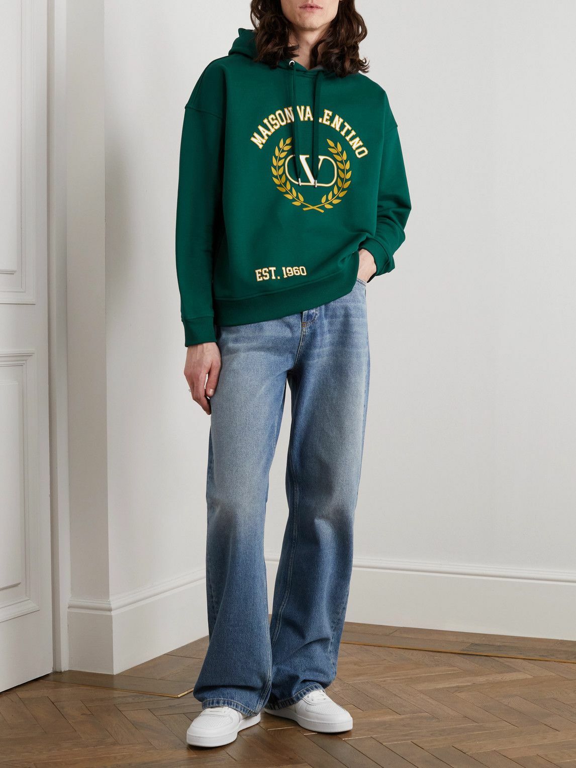 VALENTINO ロゴプリントフーディー Sサイズ VALENTINO GARAVANI Logo-Print Cotton-Blend Jersey Hoodie for