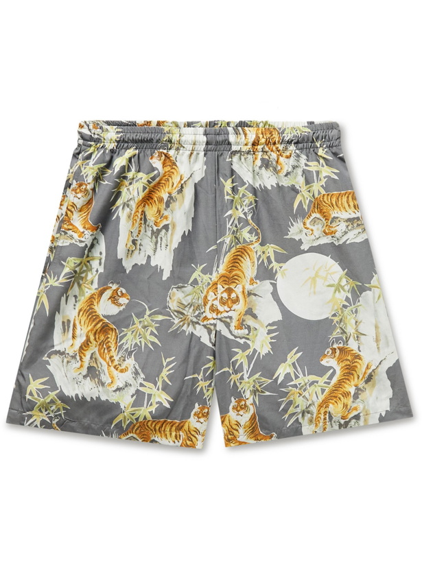 Photo: GO BAREFOOT - Printed Cotton-Blend Shorts - Gray
