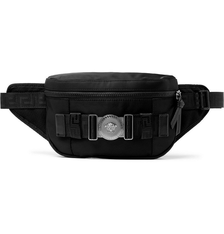 Photo: Versace - Logo-Embellished Mesh-Trimmed Nylon Belt Bag - Men - Black