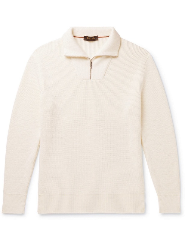 Photo: LORO PIANA - Ribbed Cotton and Silk-Blend Half-Zip Sweater - White - IT 48