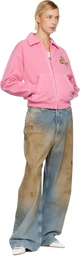 Casablanca Pink Washed Collar Zip Up Jacket