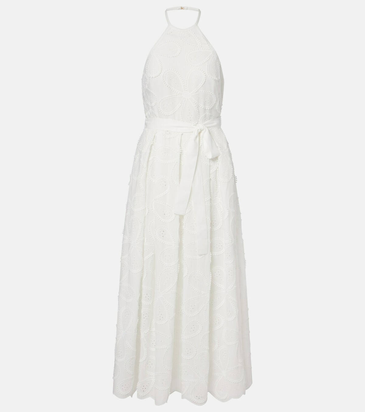 Elie Saab Embroidered belted cotton-blend midi dress