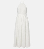 Elie Saab Embroidered belted cotton-blend midi dress