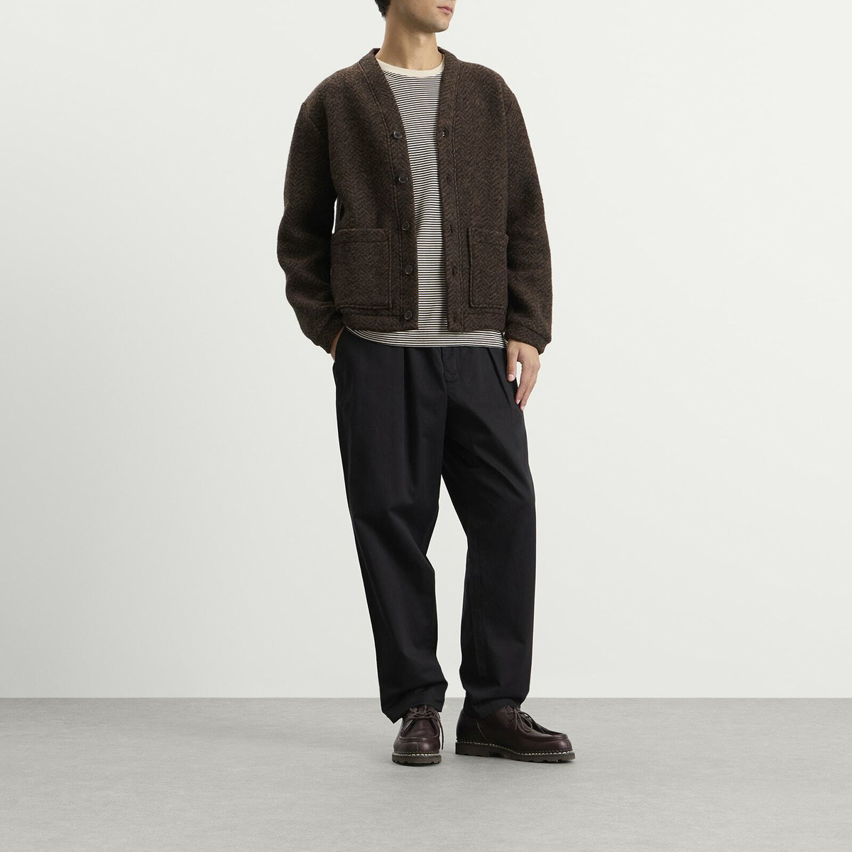 Universal Works Men's Raven Fleece Advance Cardigan in Brown
