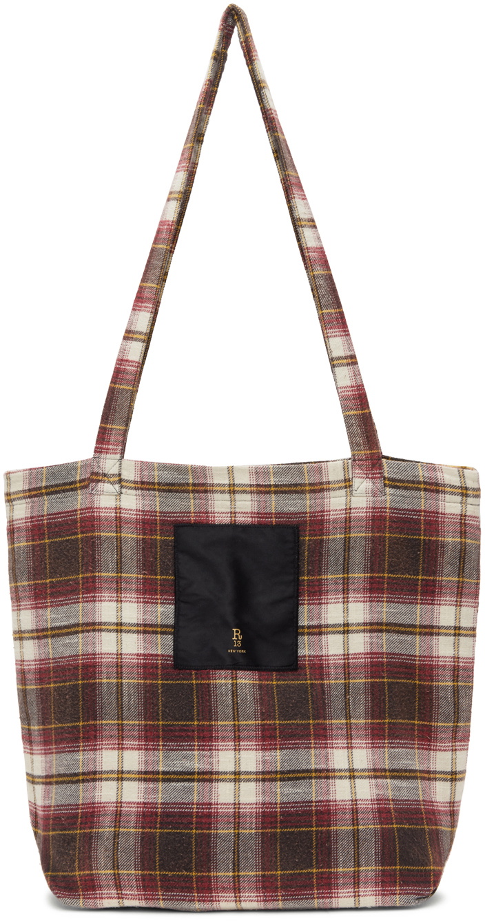 R13 Burgundy Medium Plaid Tote