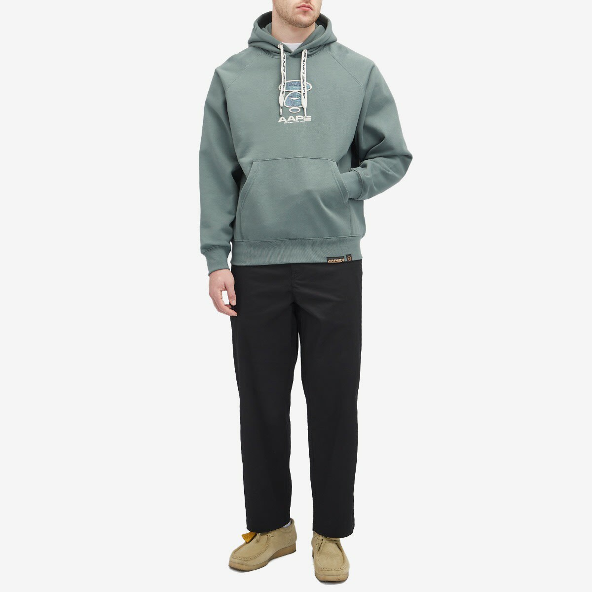 Men's AAPE Croc Chest Badge Hoody in Green (Beige)