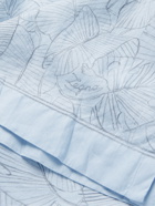 ERMENEGILDO ZEGNA - Convertible-Collar Printed Linen and Cotton-Blend Shirt - Blue