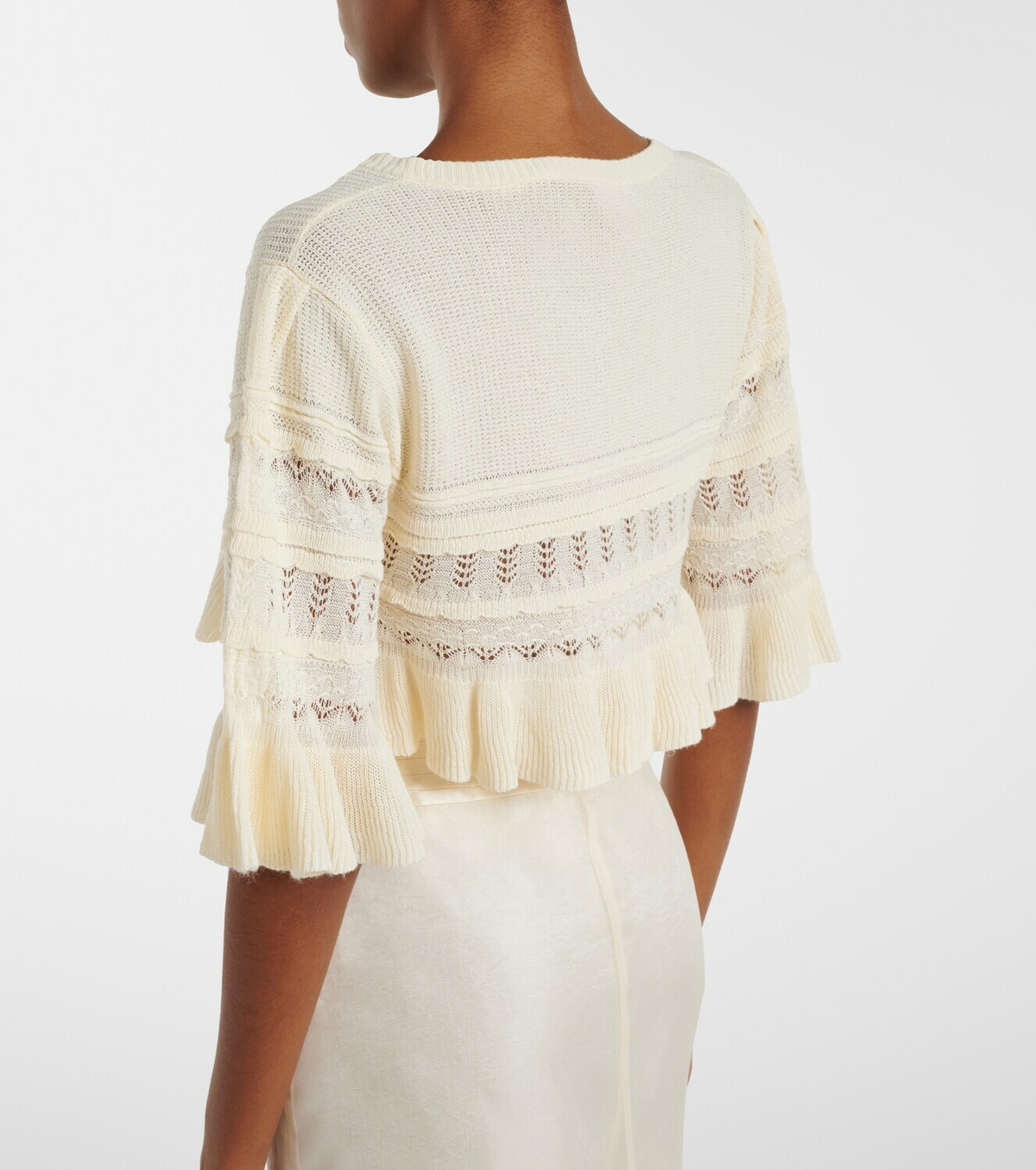 Xu Zhi Cropped open-knit ruffled cardigan