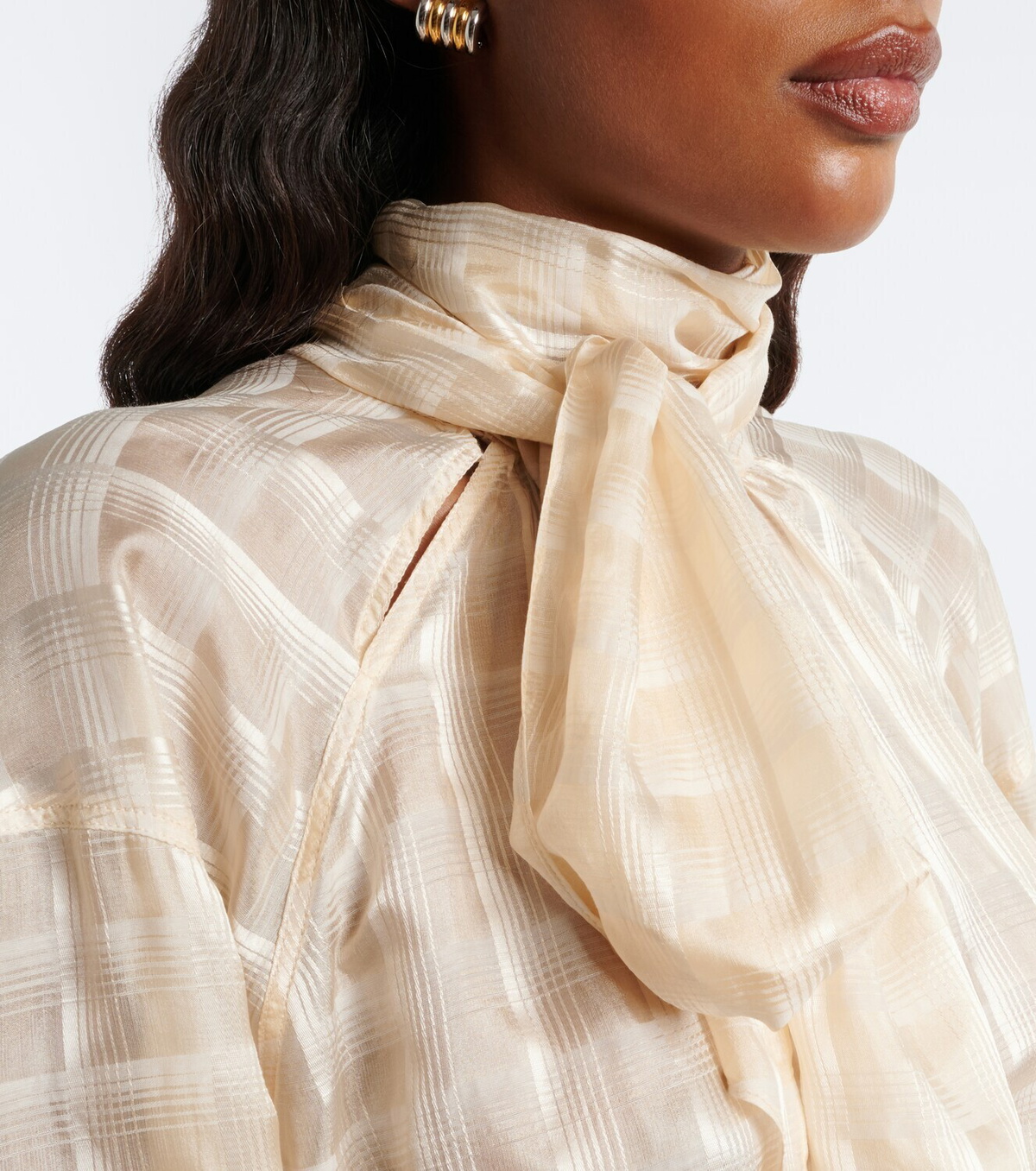 Dorothee Schumacher Airy Check tie-neck cotton and silk blouse