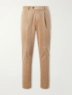 Brunello Cucinelli - Straight-Leg Pleated Cotton-Blend Corduroy Trousers - Brown