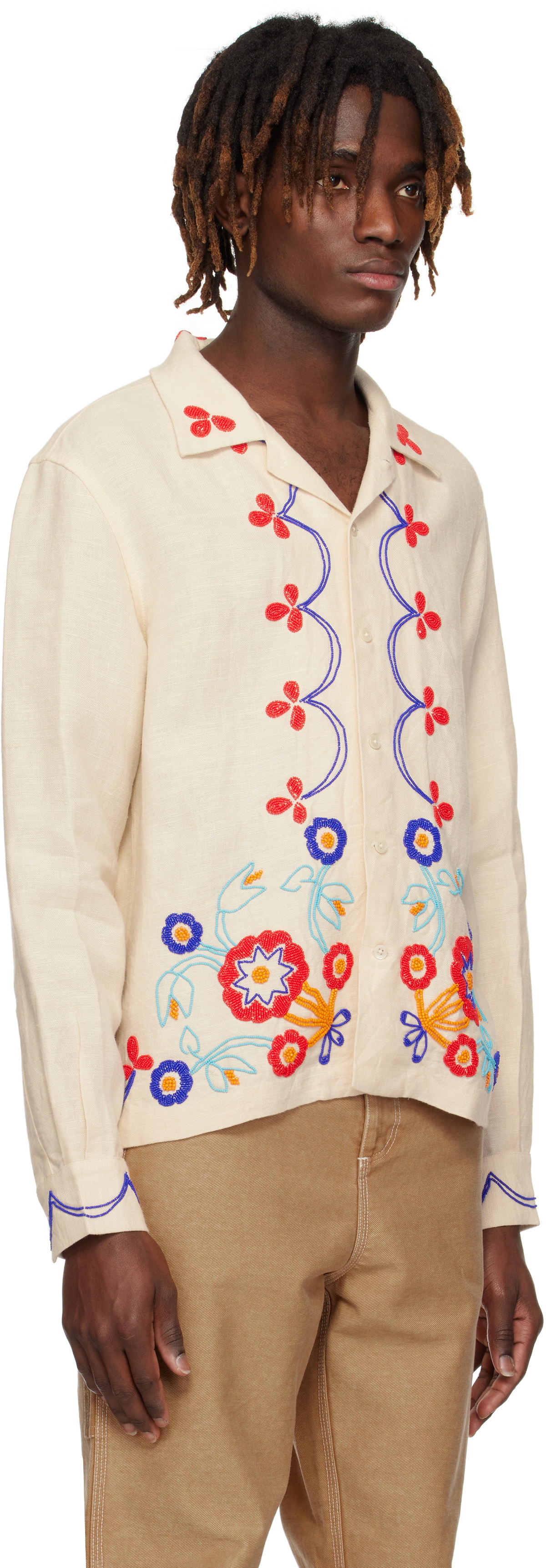 Bode Off-White Beaded Garden Party Shirt