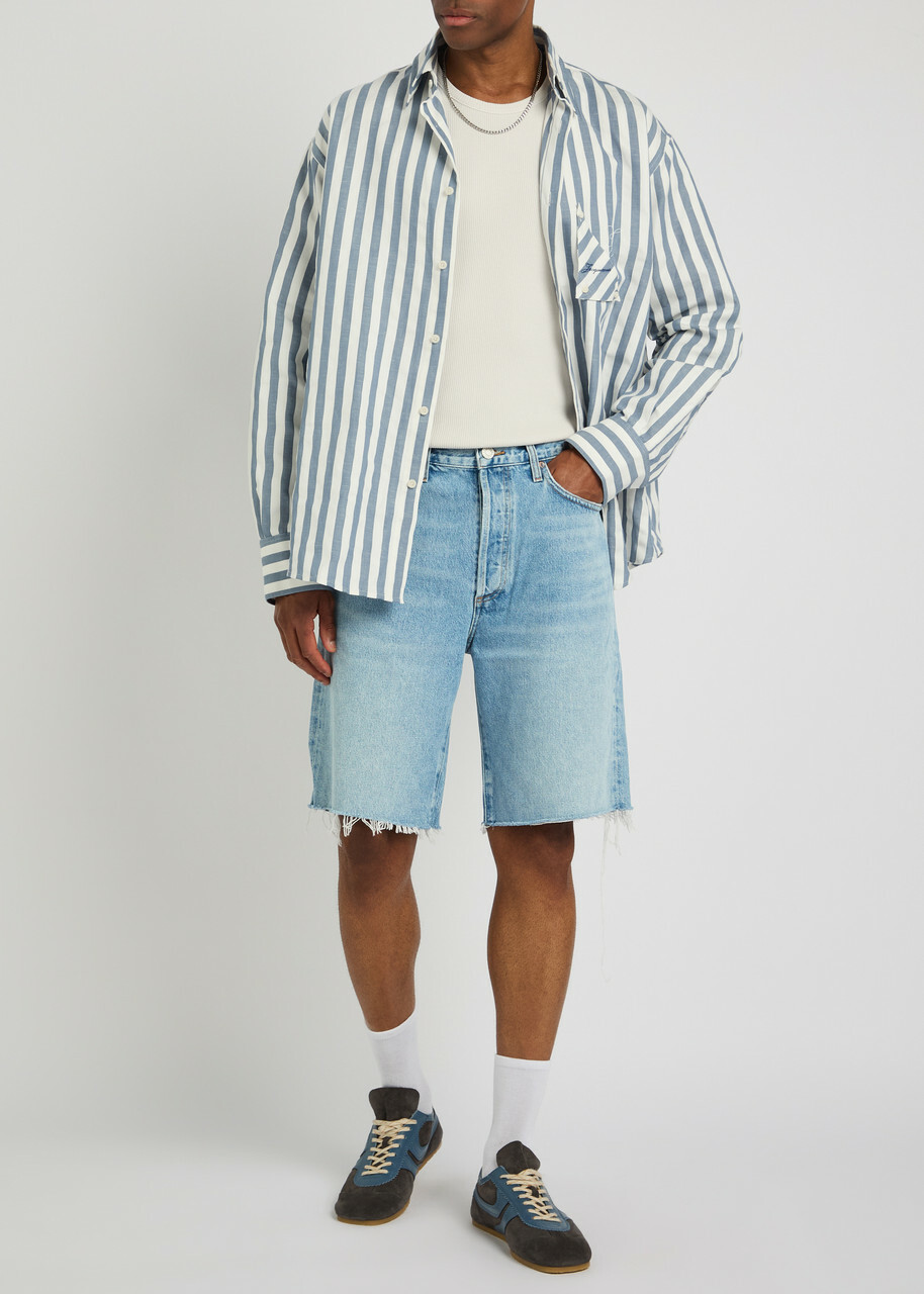 Agolde Anson Frayed Denim Shorts Light Blue