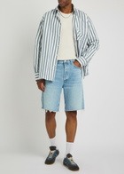 Agolde Anson Frayed Denim Shorts Light Blue
