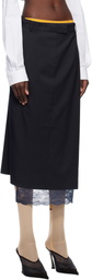 Pushbutton Navy Lace Trim Midi Skirt