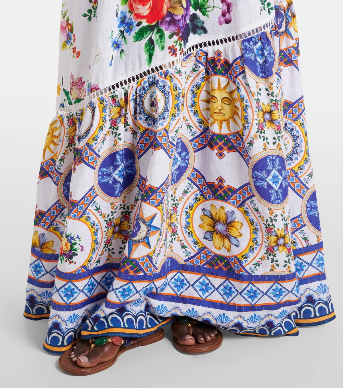 Camilla Printed linen maxi skirt