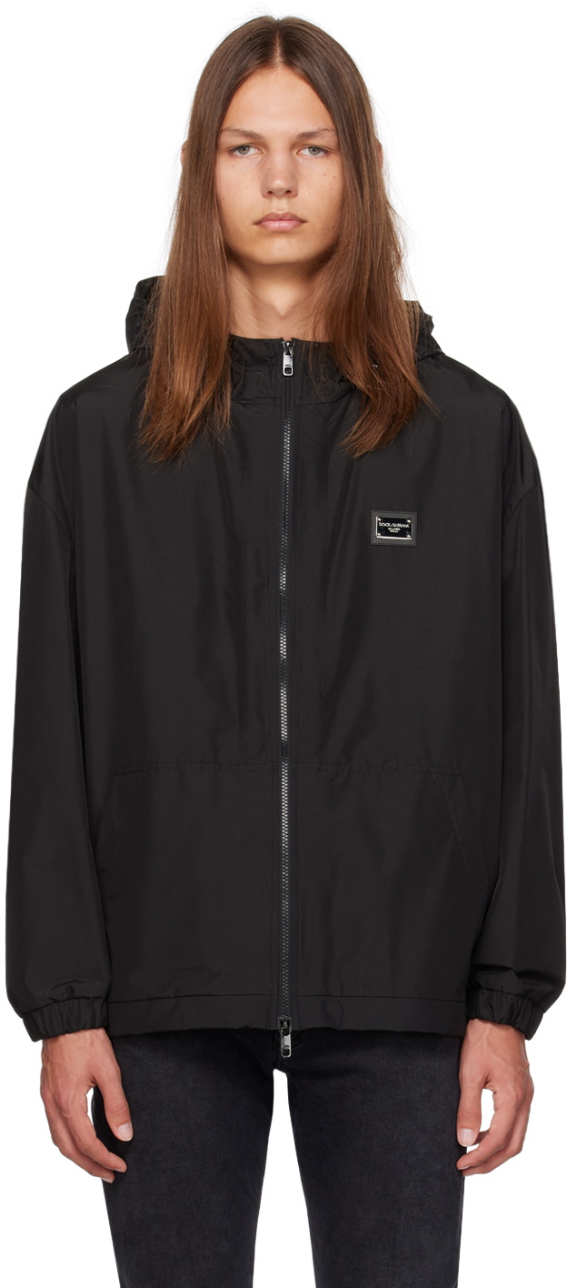 Dolce & Gabbana Black Polyester Hooded Reversible Jacket