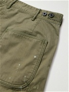 RRL - Straight-Leg Paint-Splattered Herringbone Cotton-Twill Trousers - Green