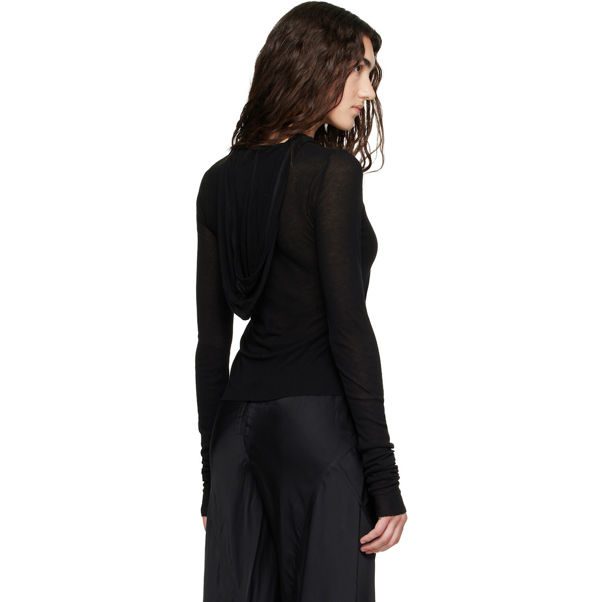 Rick Owens Black Tower Cropped Rib LS Hoodie