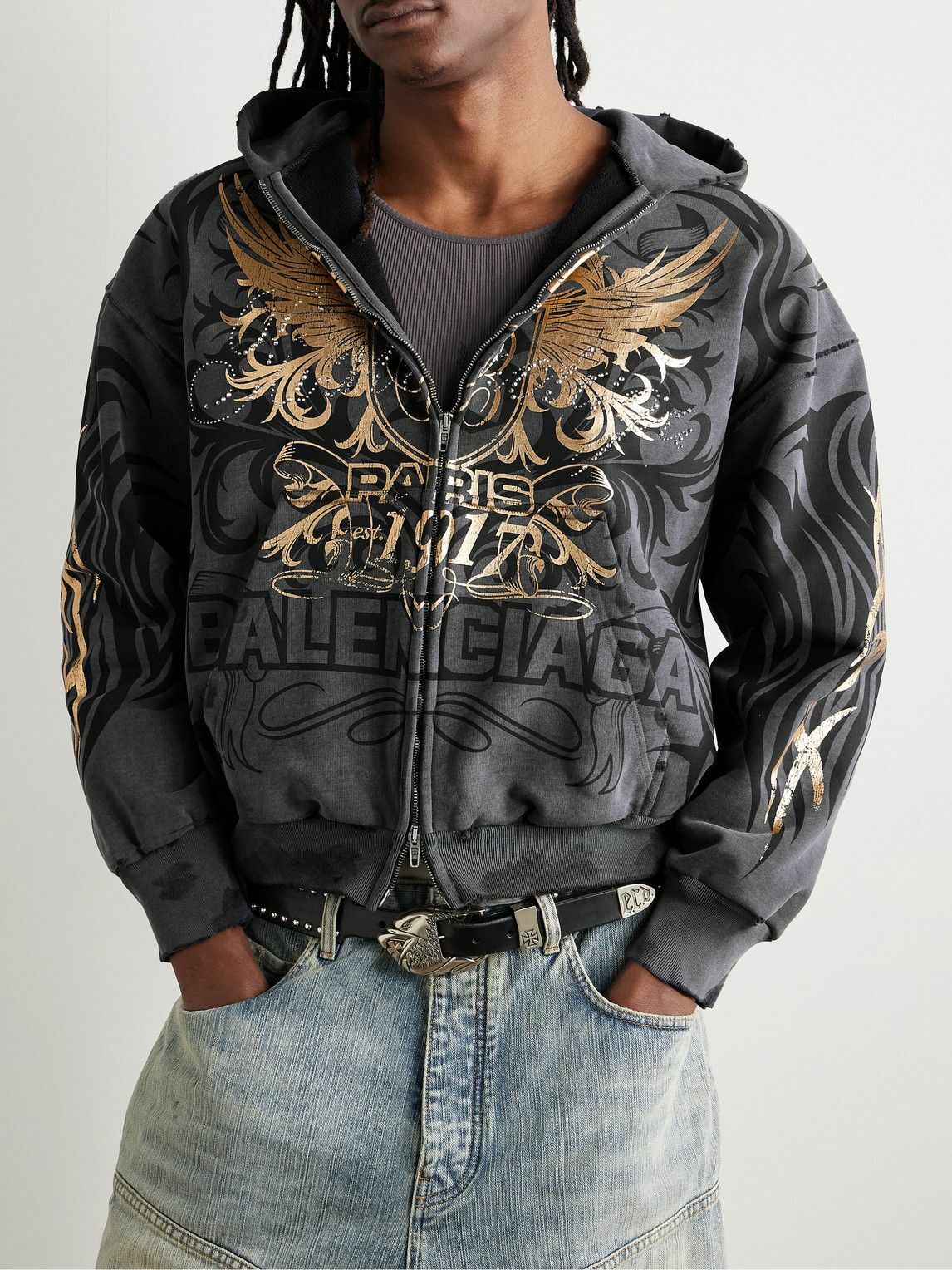 Balenciaga - Tacky Embellished Metallic Logo-Print Cotton