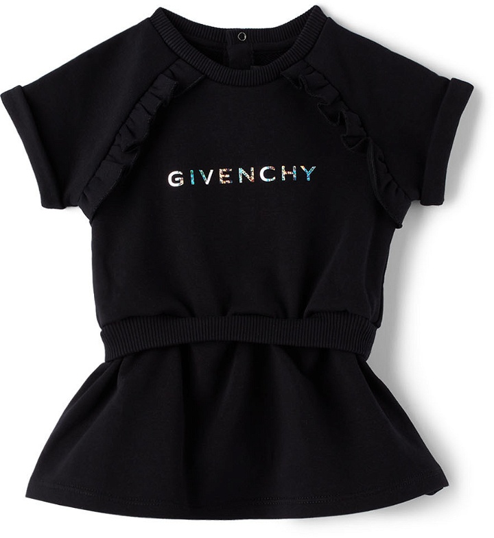 Photo: Givenchy Baby Black Glitter Logo Ruffle Dress