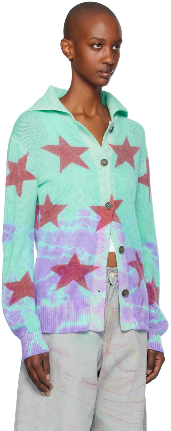 The Elder Statesman Blue Star Dye Collar Cardigan