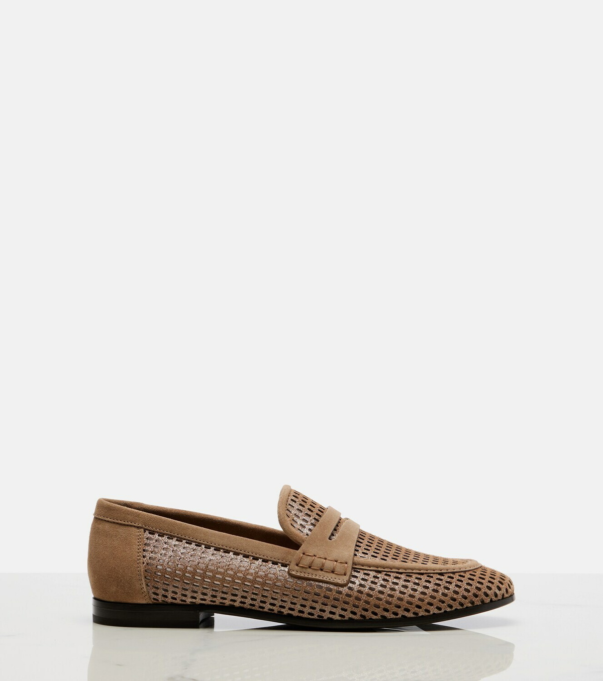 Brunello Cucinelli Perforated suede-trimmed leather penny loafers