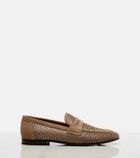 Brunello Cucinelli Perforated suede-trimmed leather penny loafers