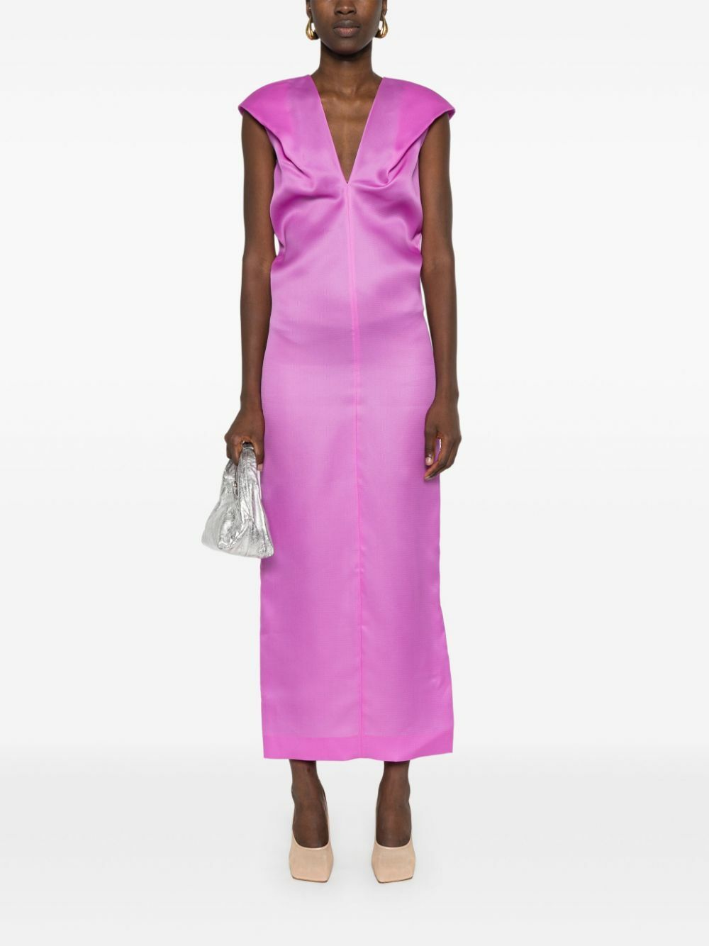 KHAITE Purple V-Neck Silk Dress