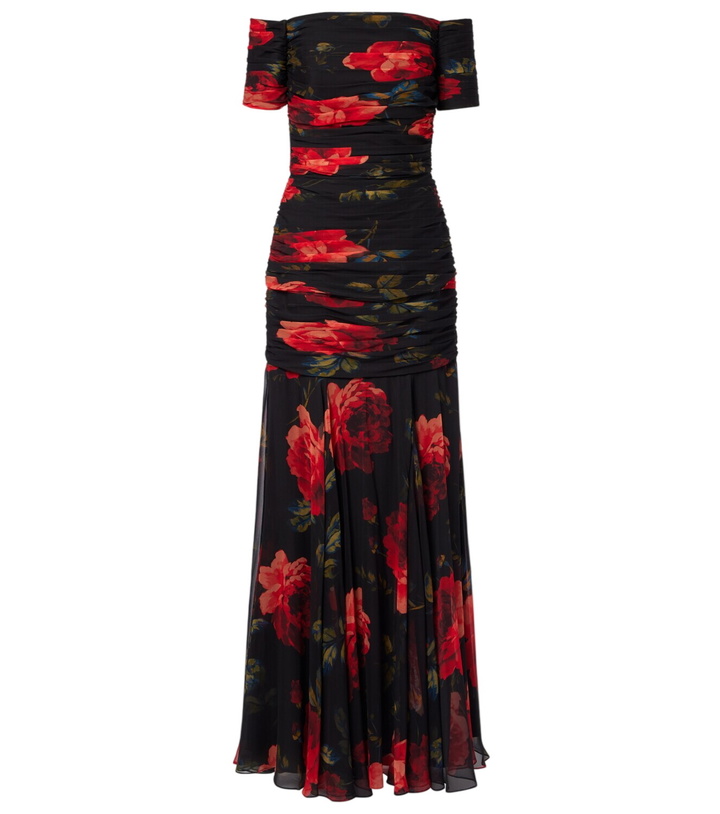 Photo: Carolina Herrera Floral ruched off-shoulder silk chiffon gown