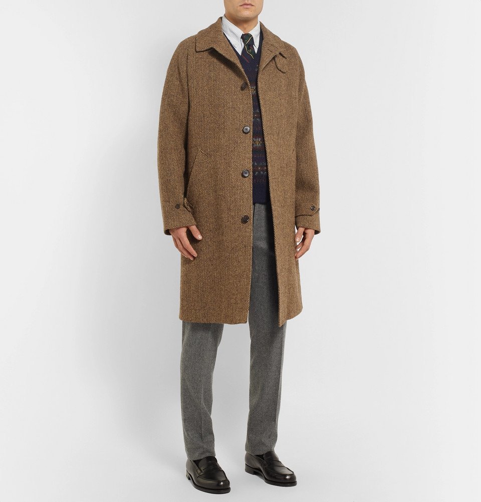 Polo Ralph Lauren Herringbone Wool Overcoat Men Brown Polo Ralph