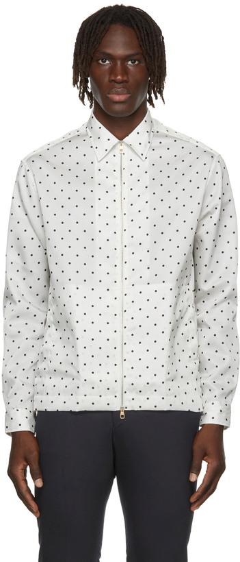 Photo: Dunhill White Polka Dot Zip Shirt