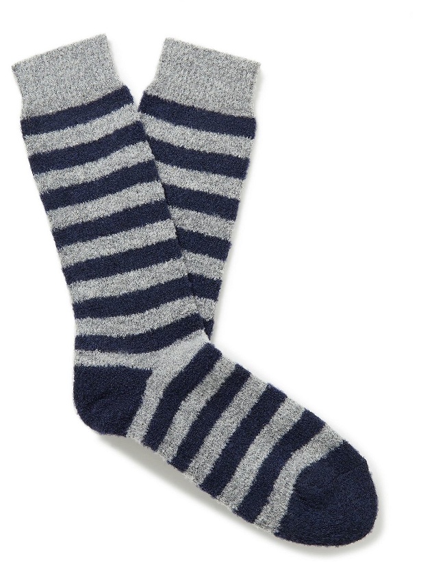 Photo: Howlin' - Cosmonaut Striped Merino Wool-Blend Terry Socks - Blue