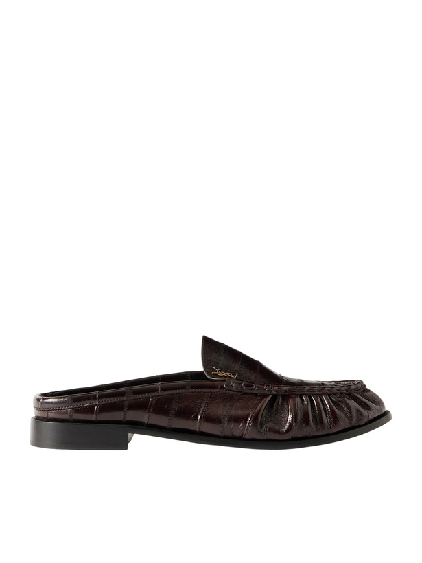 Photo: SAINT LAURENT - Le Loafer Logo-Embellished Eel Mules - Brown