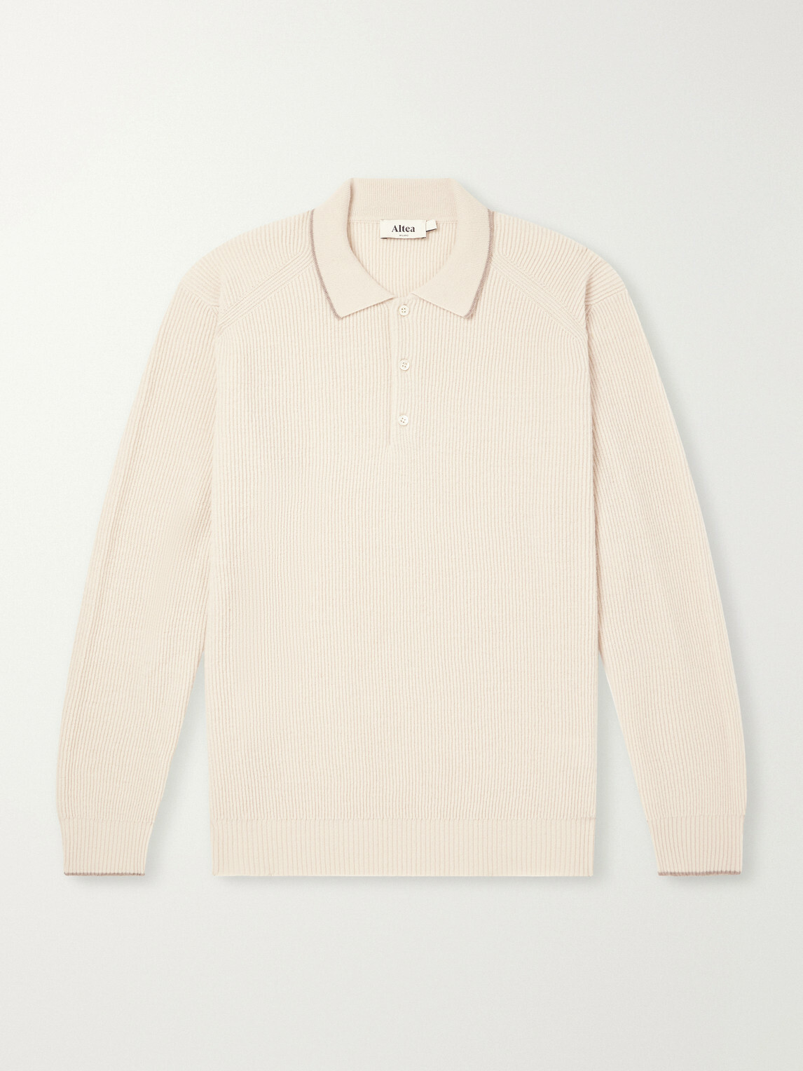 Altea - Ribbed Virgin Wool Polo Shirt - Neutrals