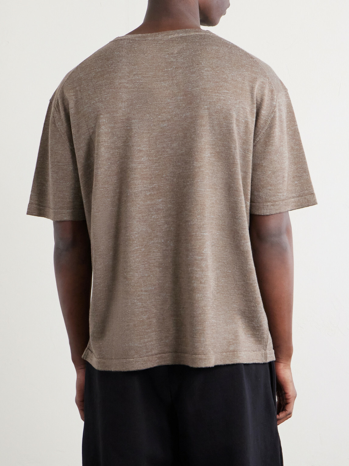 The Elder Statesman - Lenny Wool, Silk and Linen-Blend T-Shirt - Brown