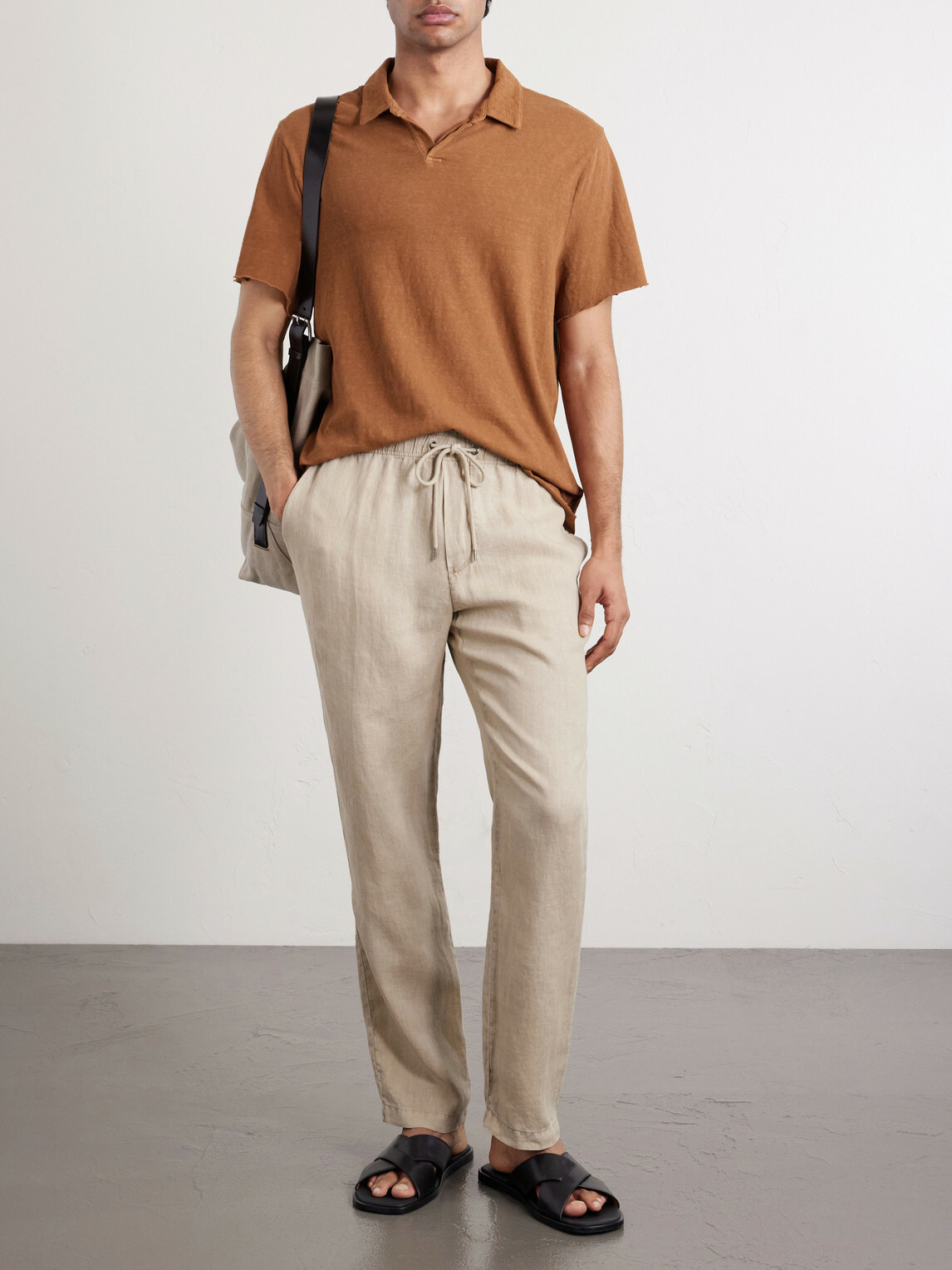 James Perse - Straight-Leg Garment-Dyed Linen Drawstring Trousers - Neutrals