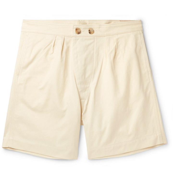 Photo: Holiday Boileau - Pleated Cotton-Twill Shorts - Cream