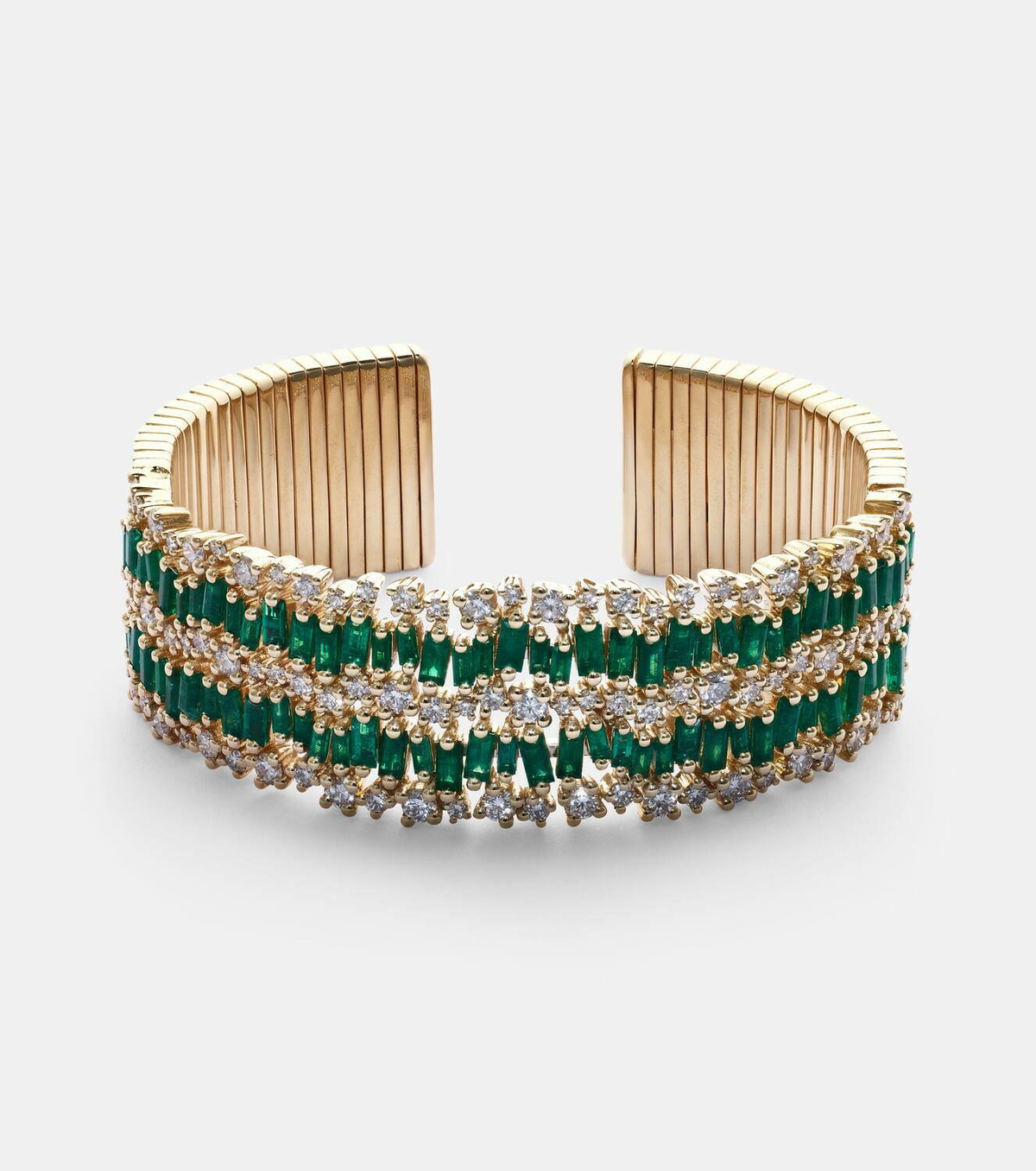 Suzanne Kalan 18kt gold bangle with emeralds and diamonds