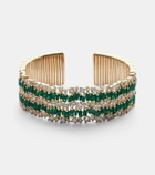 Suzanne Kalan 18kt gold bangle with emeralds and diamonds