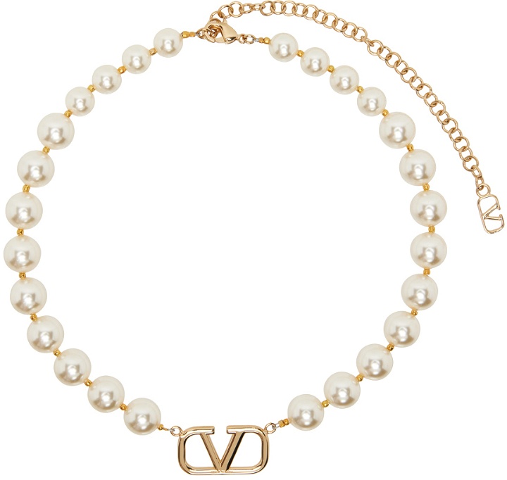 Photo: Valentino Garavani White & Gold VLogo Signature Necklace