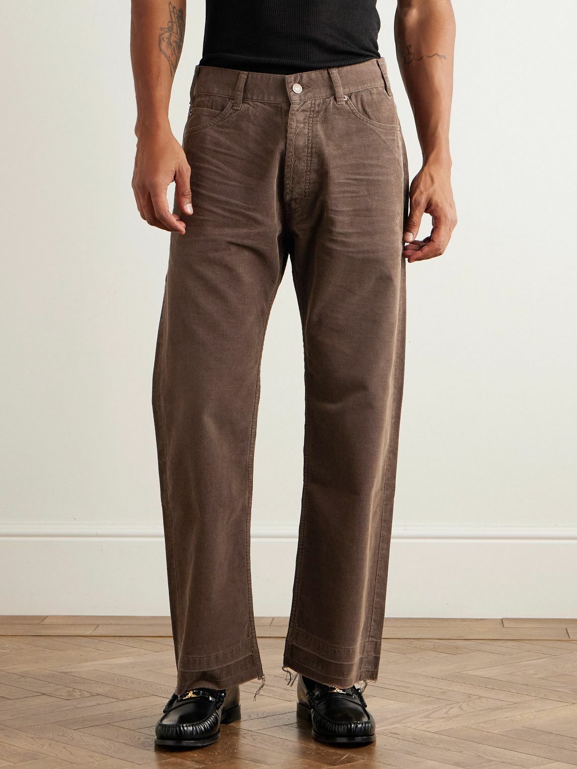 CELINE - Wesley Straight-Leg Cotton-Corduroy Trousers - Brown