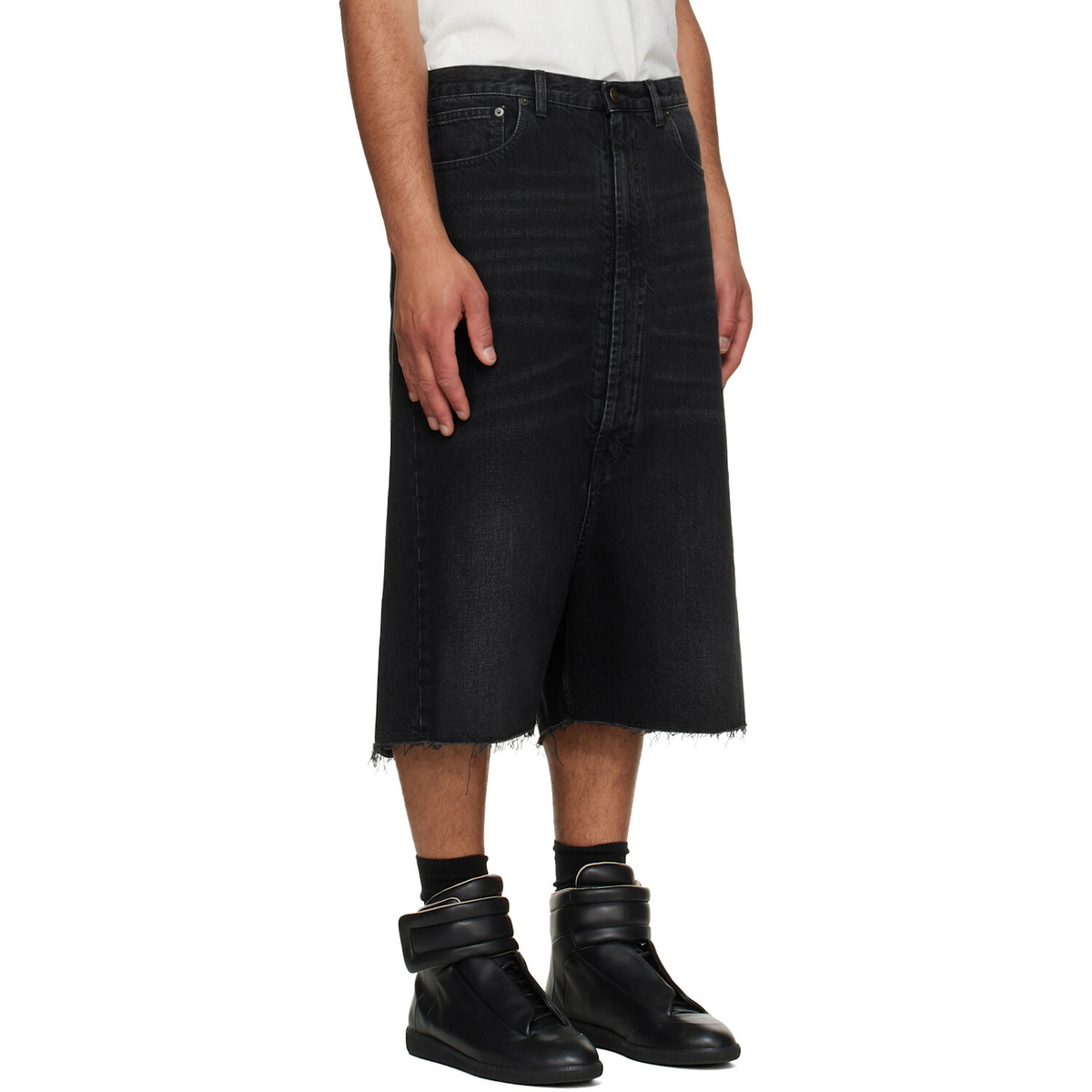 Maison Margiela Black Faded Cutoff Denim Shorts