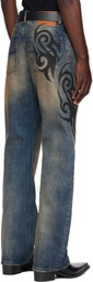 VETEMENTS Blue Graffiti O-Leg Jeans